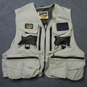 Browning Vest Adult Size Medium Beige Khaki Black Mesh‎ Lined Fly Fishing Cotton